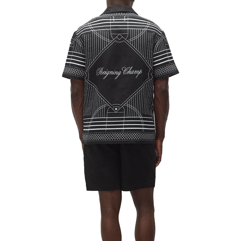 LINEN ARENA RELAXED CAMP SHIRT BLACK/WHITE