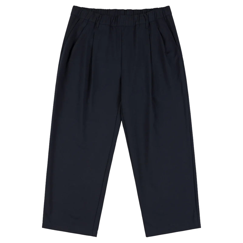 PLEATED TWILL PANTS CHARCOAL BLUE