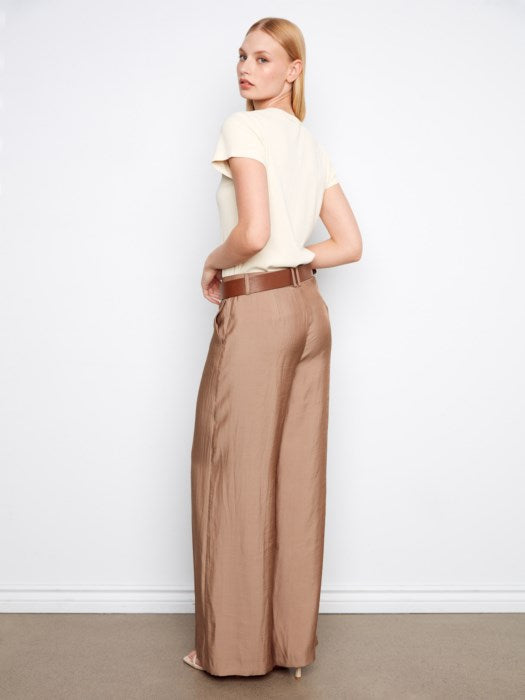 SALE CHARLIE B AIR FLOW SATIN PANT - SAND TAN