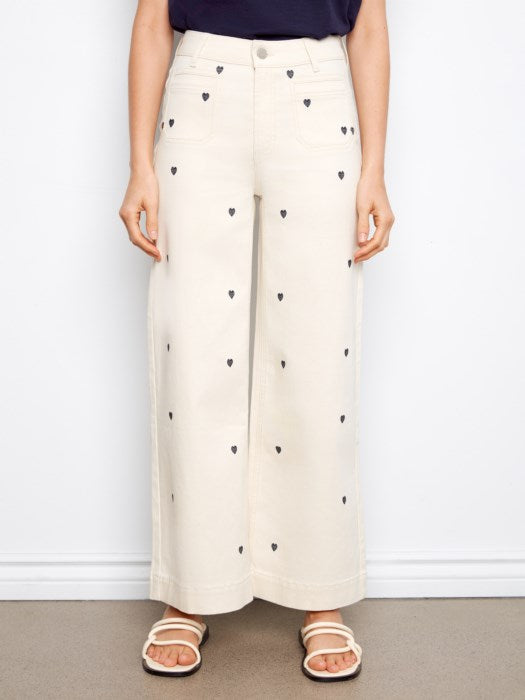 SALE - CHARLIE B ALL OVER EMBROIDERED CROPPED PANT - NATURAL