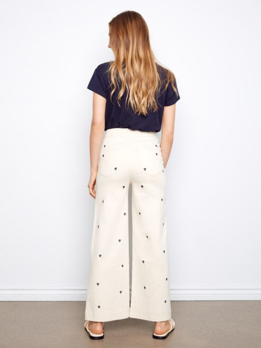 SALE - CHARLIE B ALL OVER EMBROIDERED CROPPED PANT - NATURAL