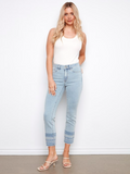 SALE - CHARLIE B STRIPED DENIM W/ EMB HEM - PALE BLUE