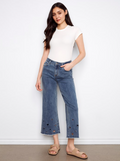 SALE - CHARLIE B WIDE LEG JEAN W/ HEARTS - MEDIUM BLUE