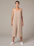 SALE CUT LOOSE CROPPED JUMPSUIT - TAN, TEAL