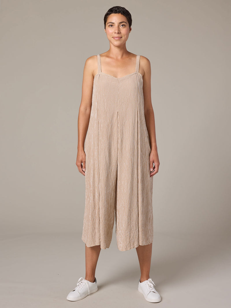SALE CUT LOOSE CROPPED JUMPSUIT - TAN, TEAL