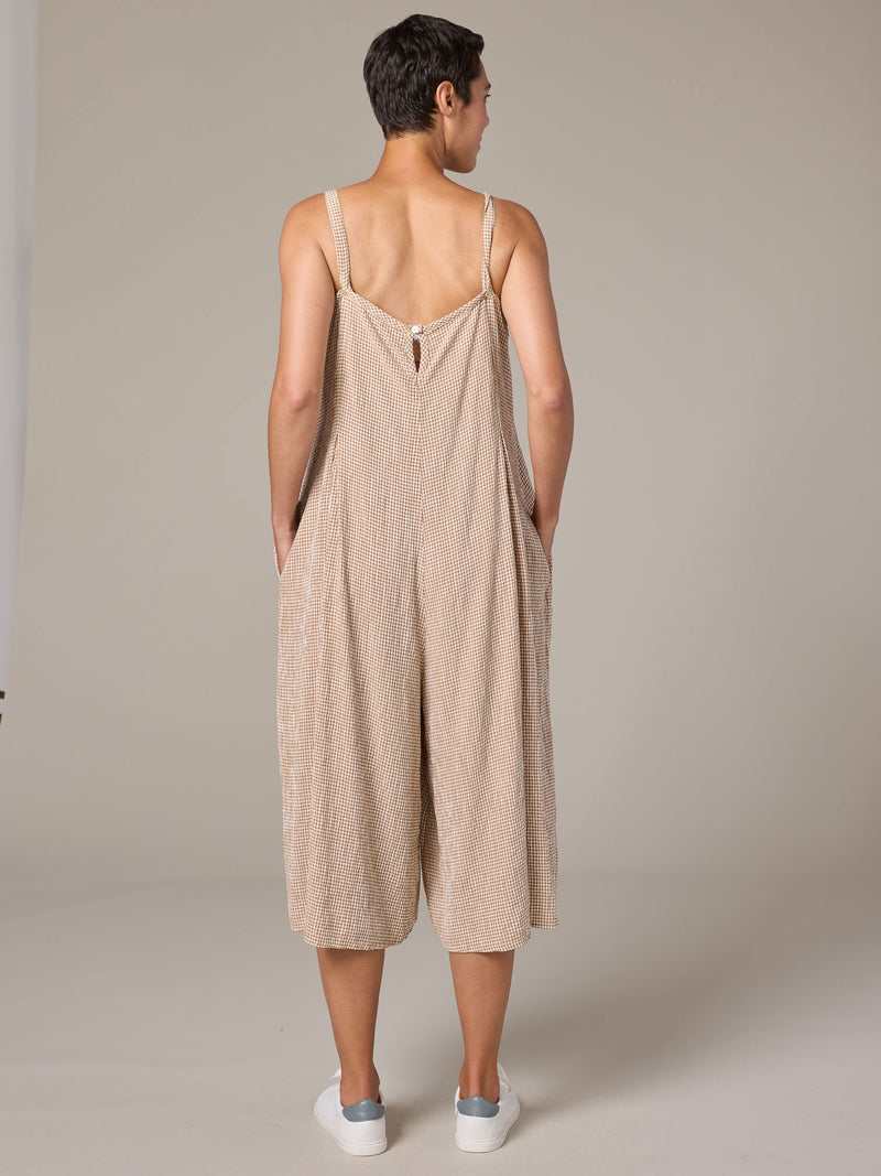SALE CUT LOOSE CROPPED JUMPSUIT - TAN, TEAL