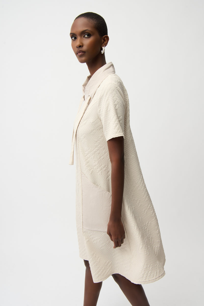 SALE JOSEPH RIBKOFF GEO TEXTURED A-LINE DRESS - CREAM
