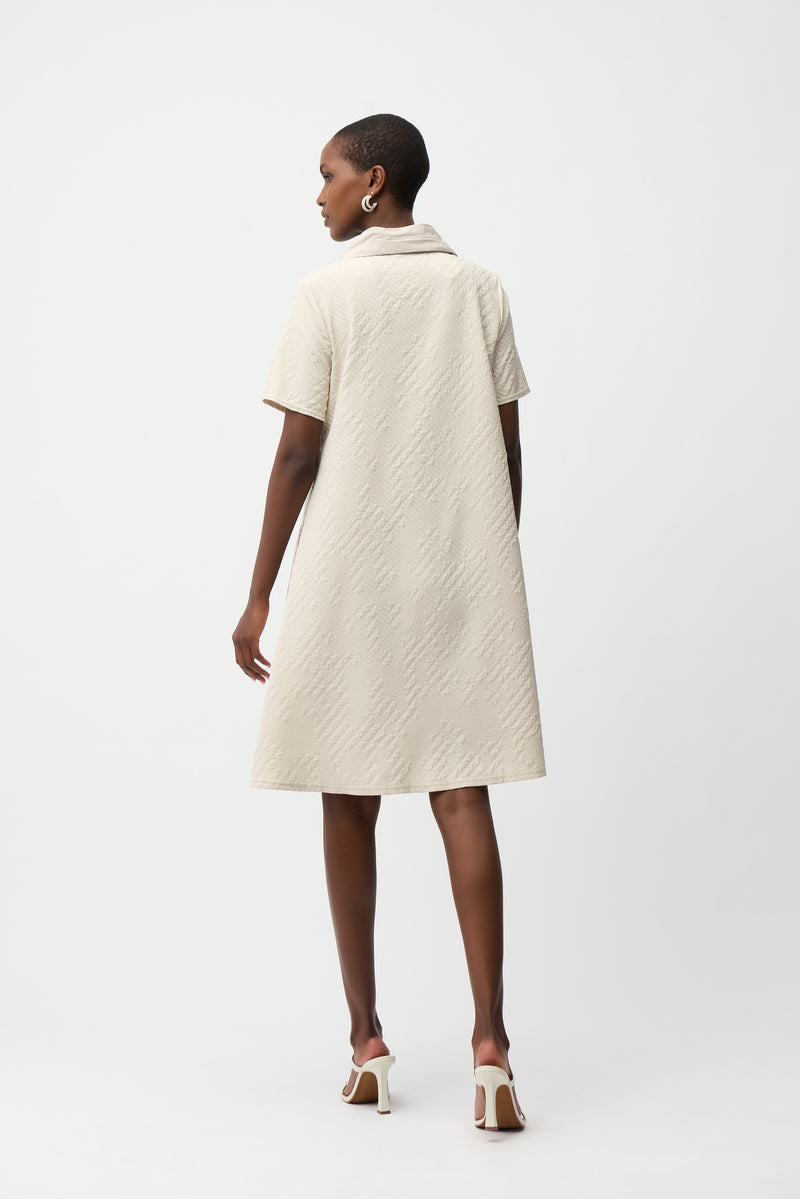 SALE JOSEPH RIBKOFF GEO TEXTURED A-LINE DRESS - CREAM