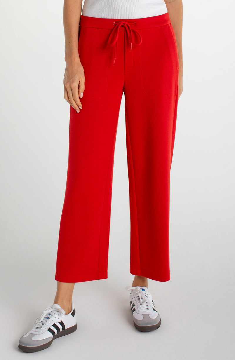 SALE LIVERPOOL PULL-ON WIDE LEG CROP TROUSER - RED