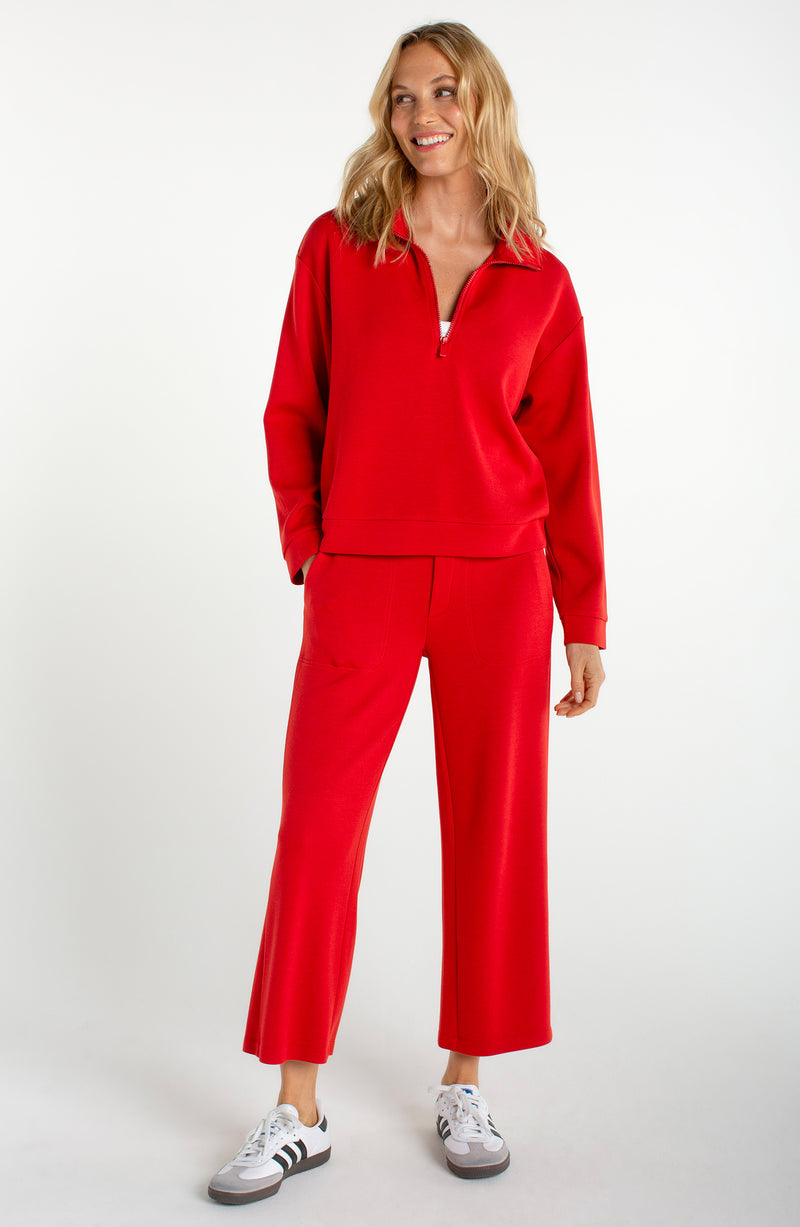 SALE LIVERPOOL PULL-ON WIDE LEG CROP TROUSER - RED