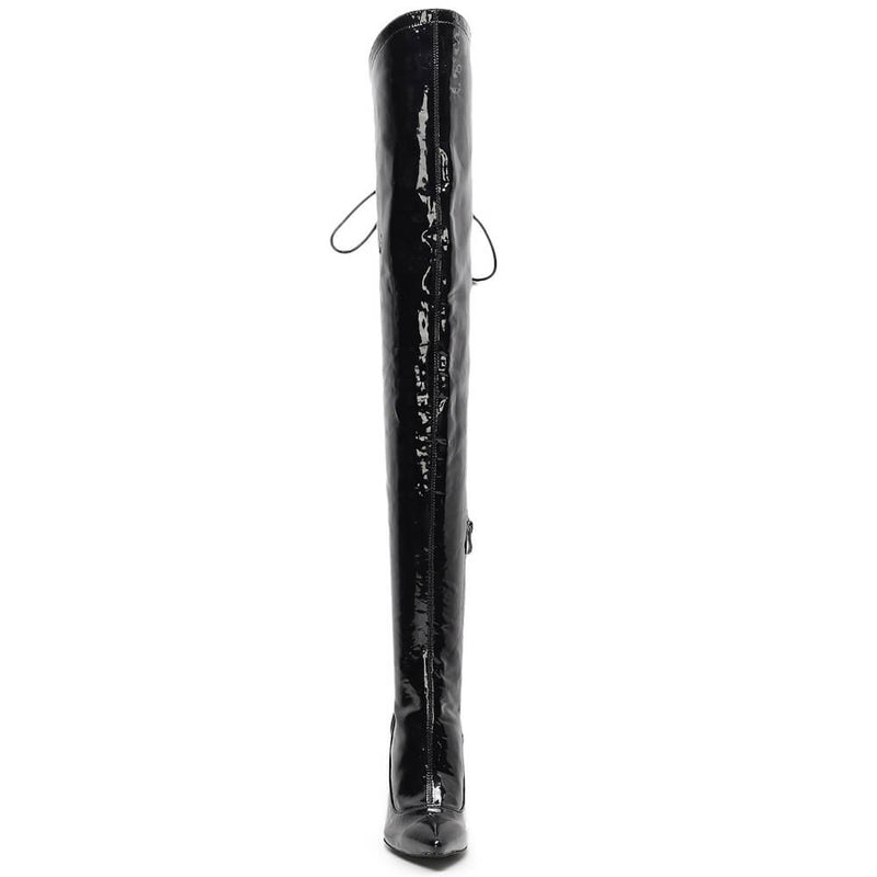 Savage Thigh High - Black Wet Look - Street Sole