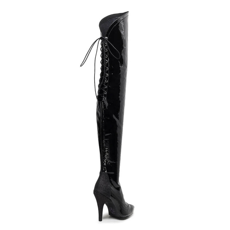 Savage Thigh High - Black Wet Look - Street Sole