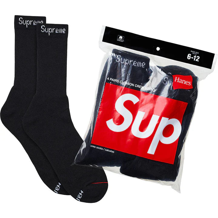 SUPREME®/HANES® CREW SOCKS (4 Pack) "BLACK”