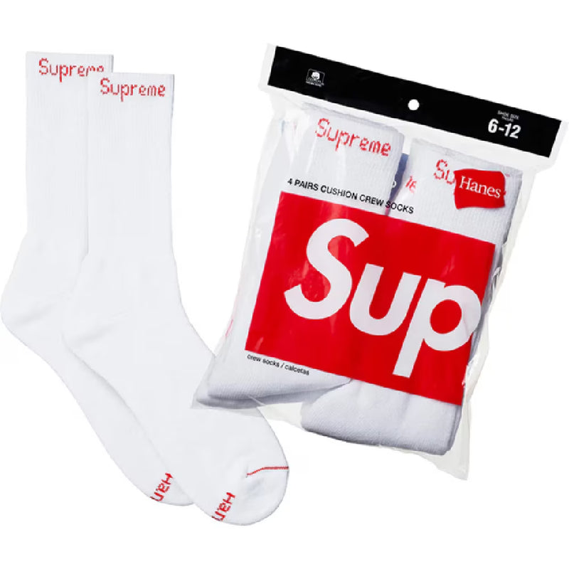 SUPREME®/HANES® CREW SOCKS (4 Pack) "WHITE”