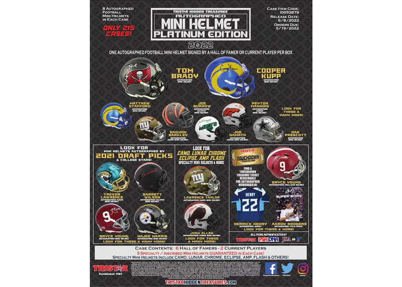 Tristar Hidden Treasures 2022 Autographed Football Mini Helmet Platinum Edition Figure Box