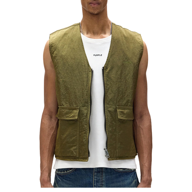 WOVEN FULL ZIP UTILITY VEST MILITARY WORDMARK